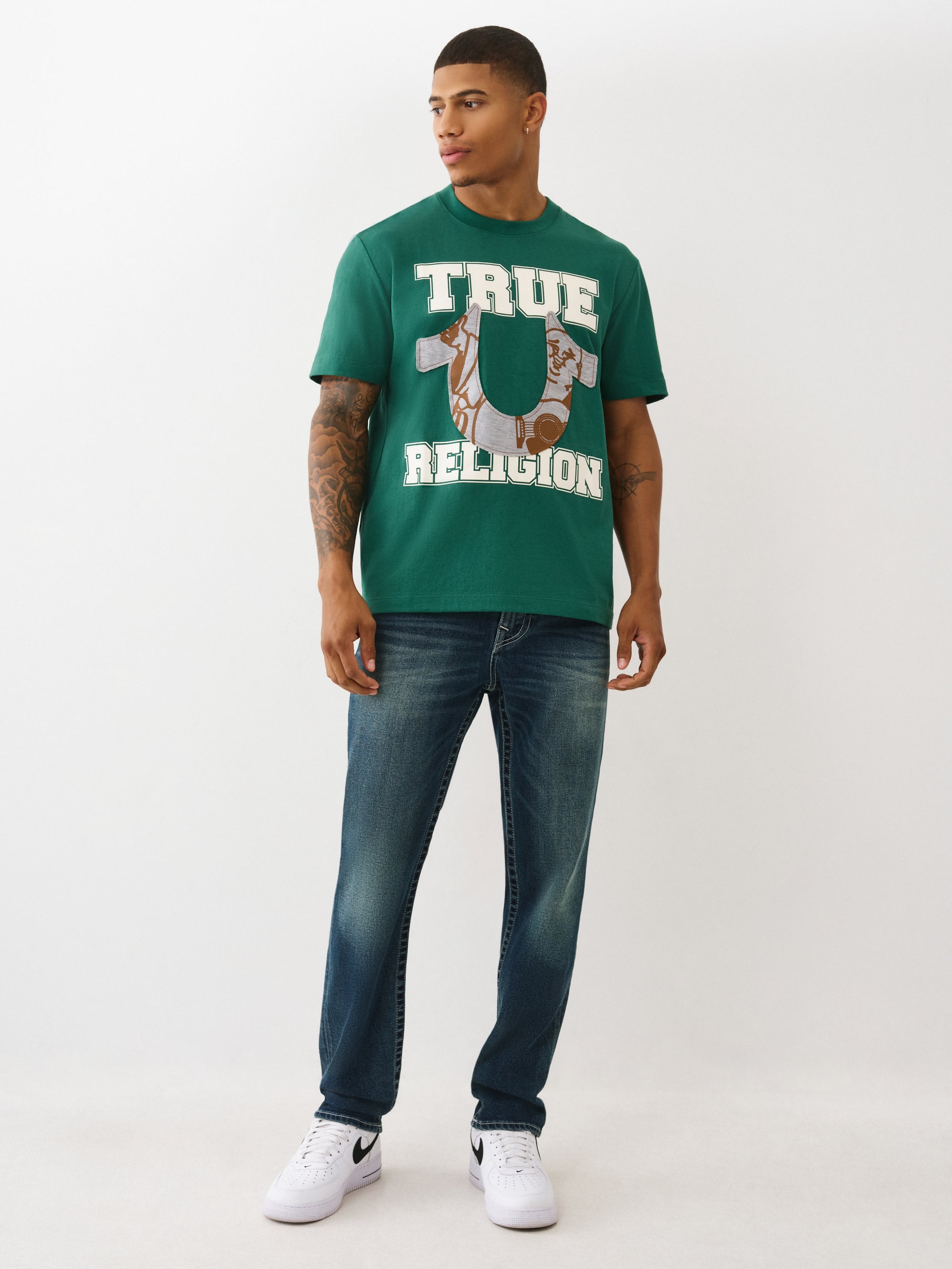 True Religion T-Shirt Terry Applique Evergreen