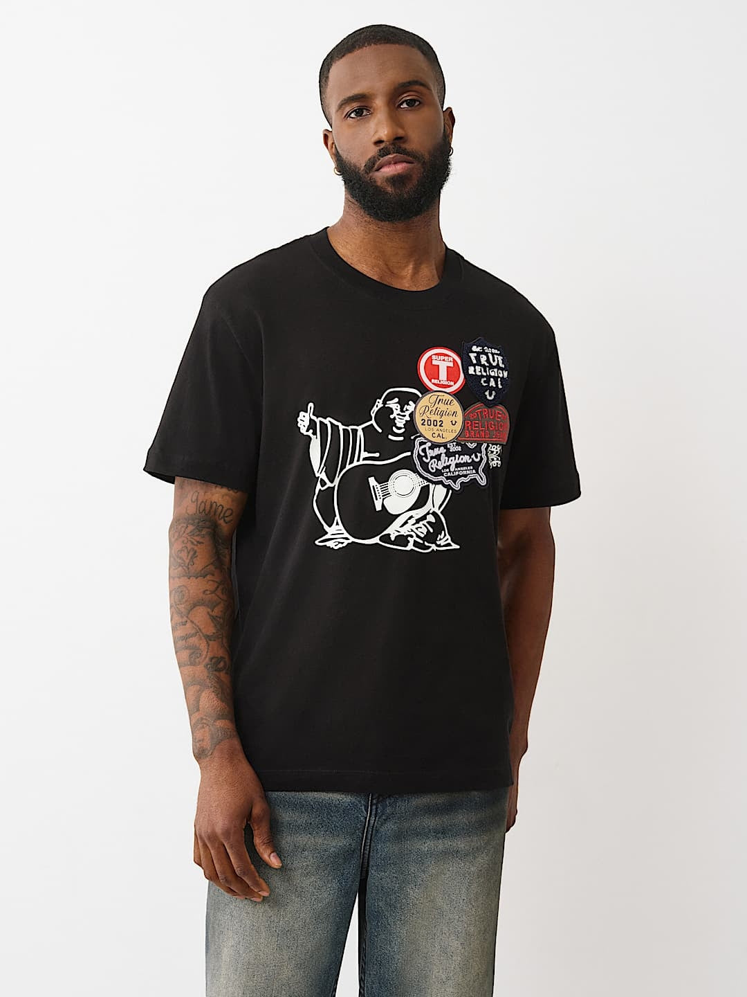 True Religion T-Shirt Patch Buddha Jet Black