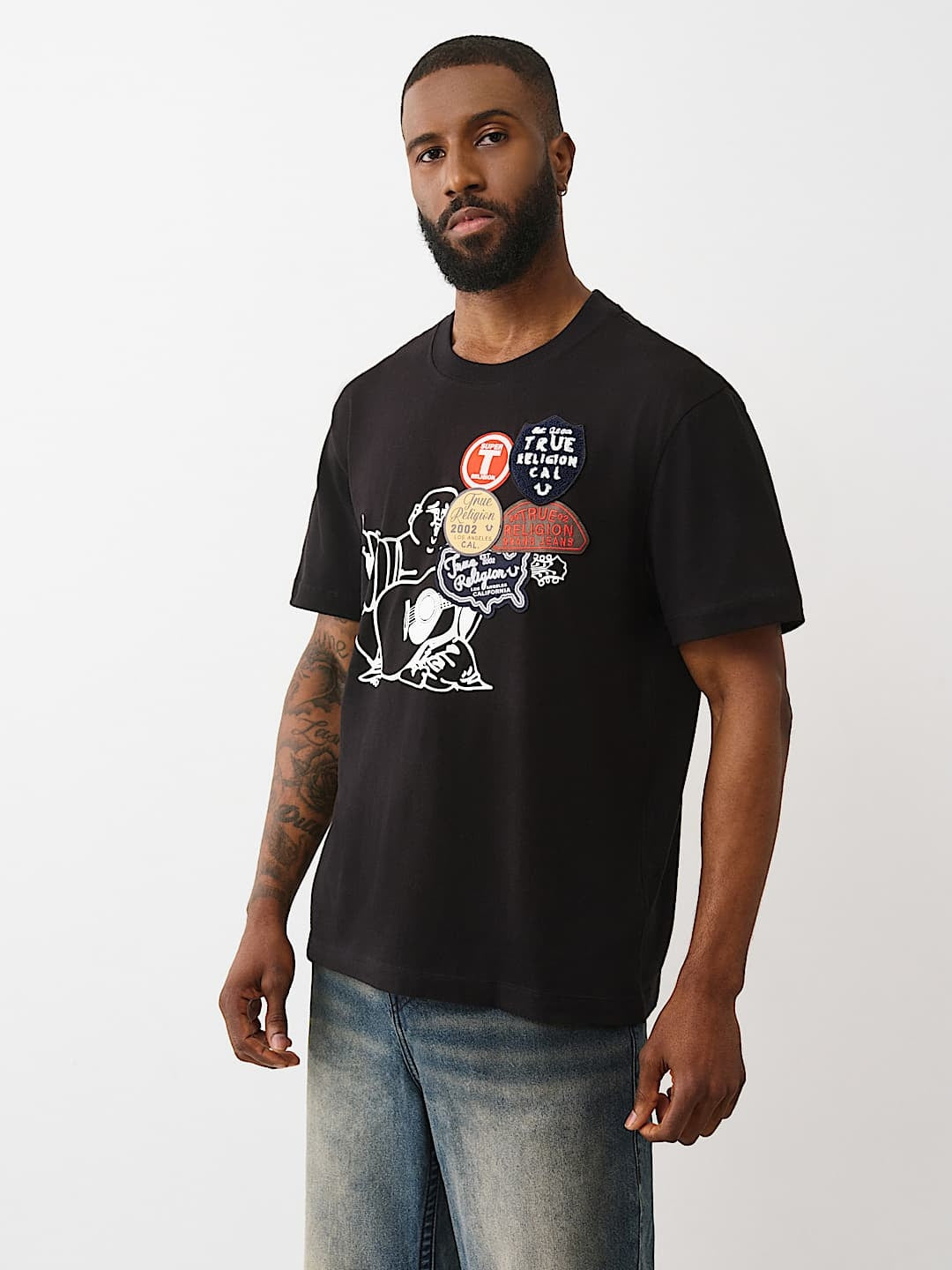True Religion T-Shirt Patch Buddha Jet Black