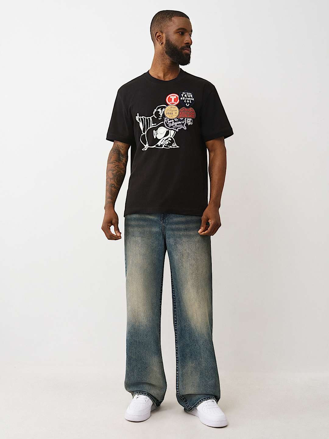 True Religion T-Shirt Patch Buddha Jet Black