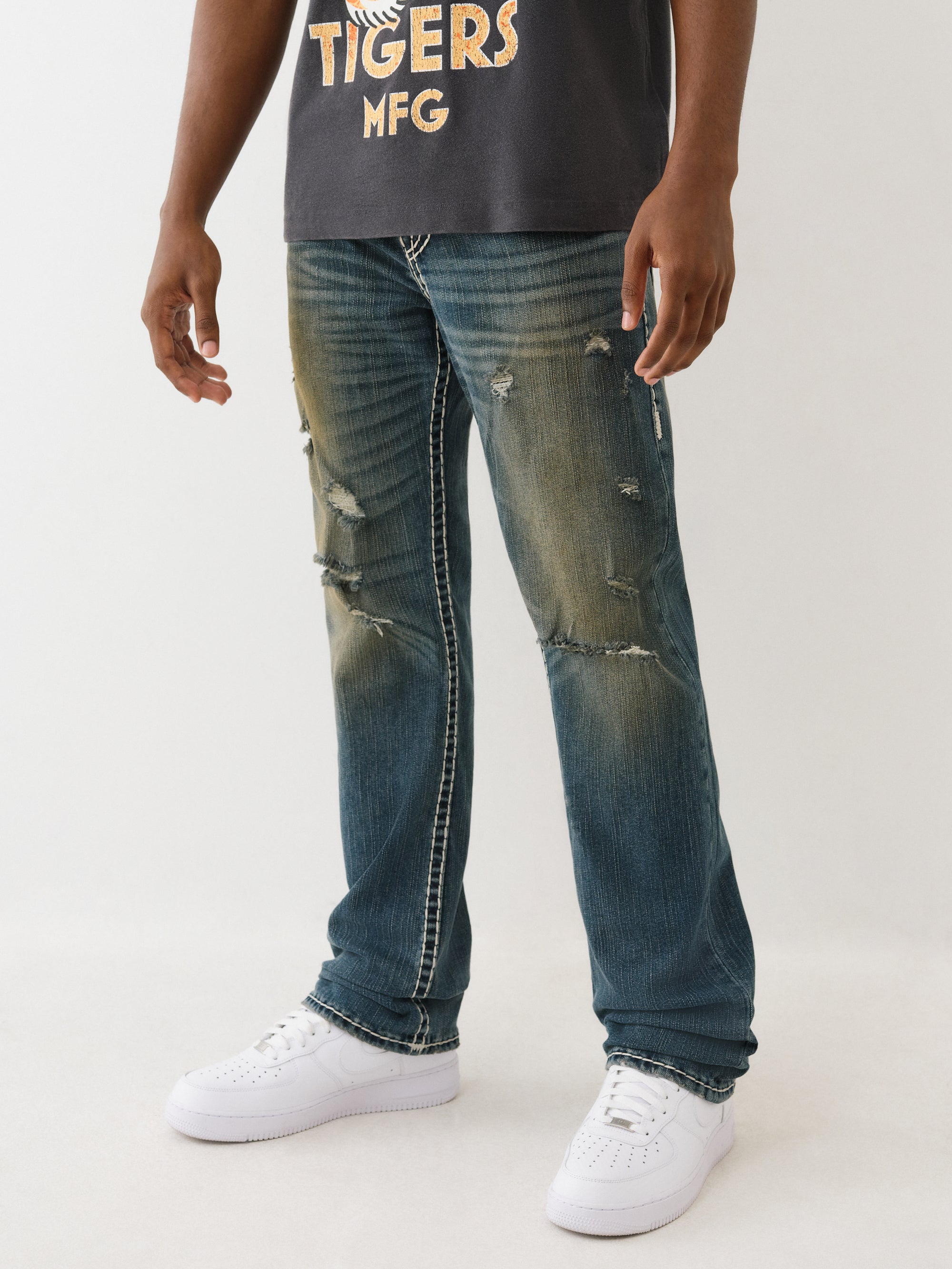 True Religion Ricky Super T Flap 34In Menswear Dark Wash With Rips