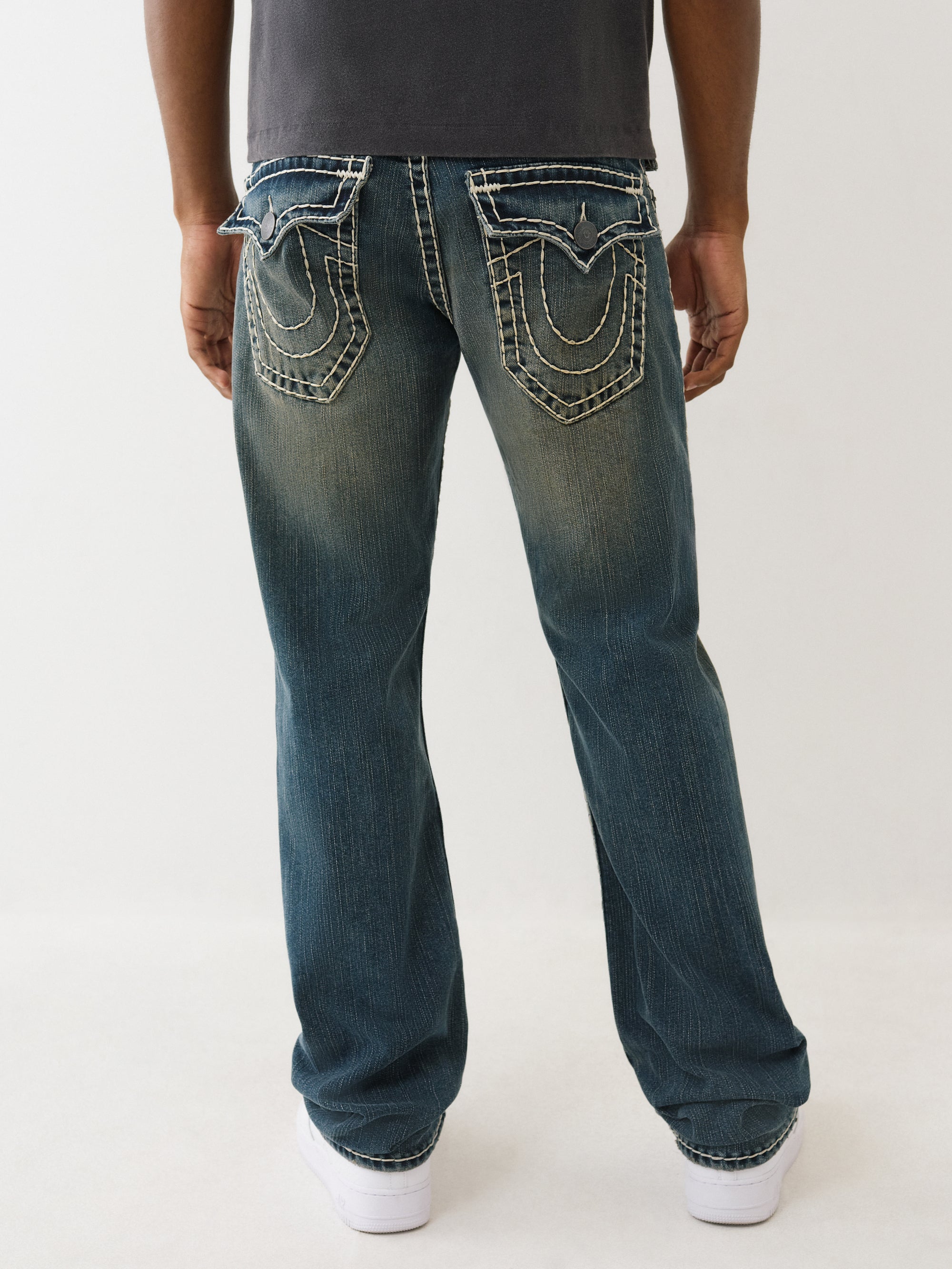 True Religion Ricky Super T Flap 34In Menswear Dark Wash With Rips