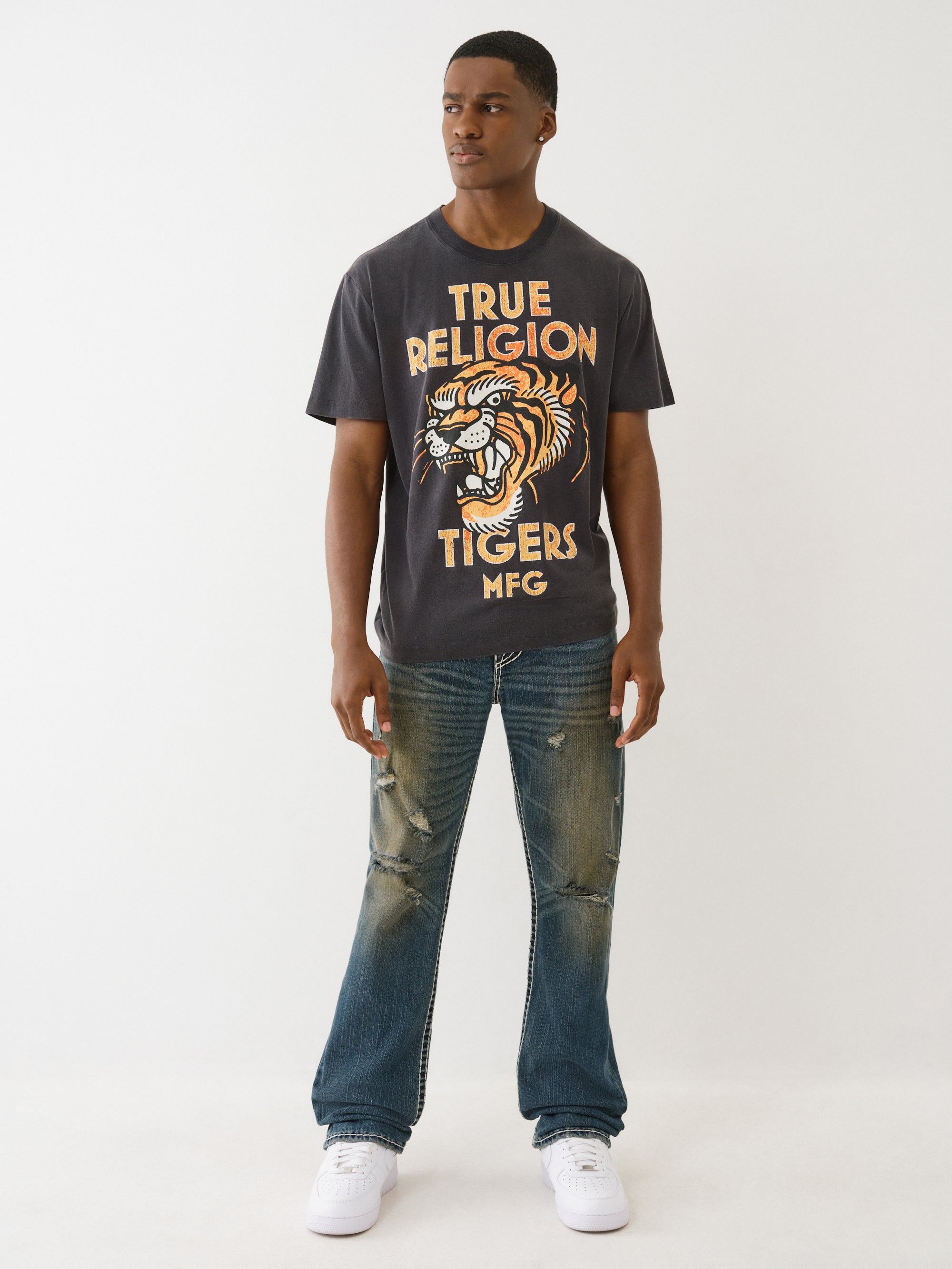 True Religion Ricky Super T Flap 34In Menswear Dark Wash With Rips