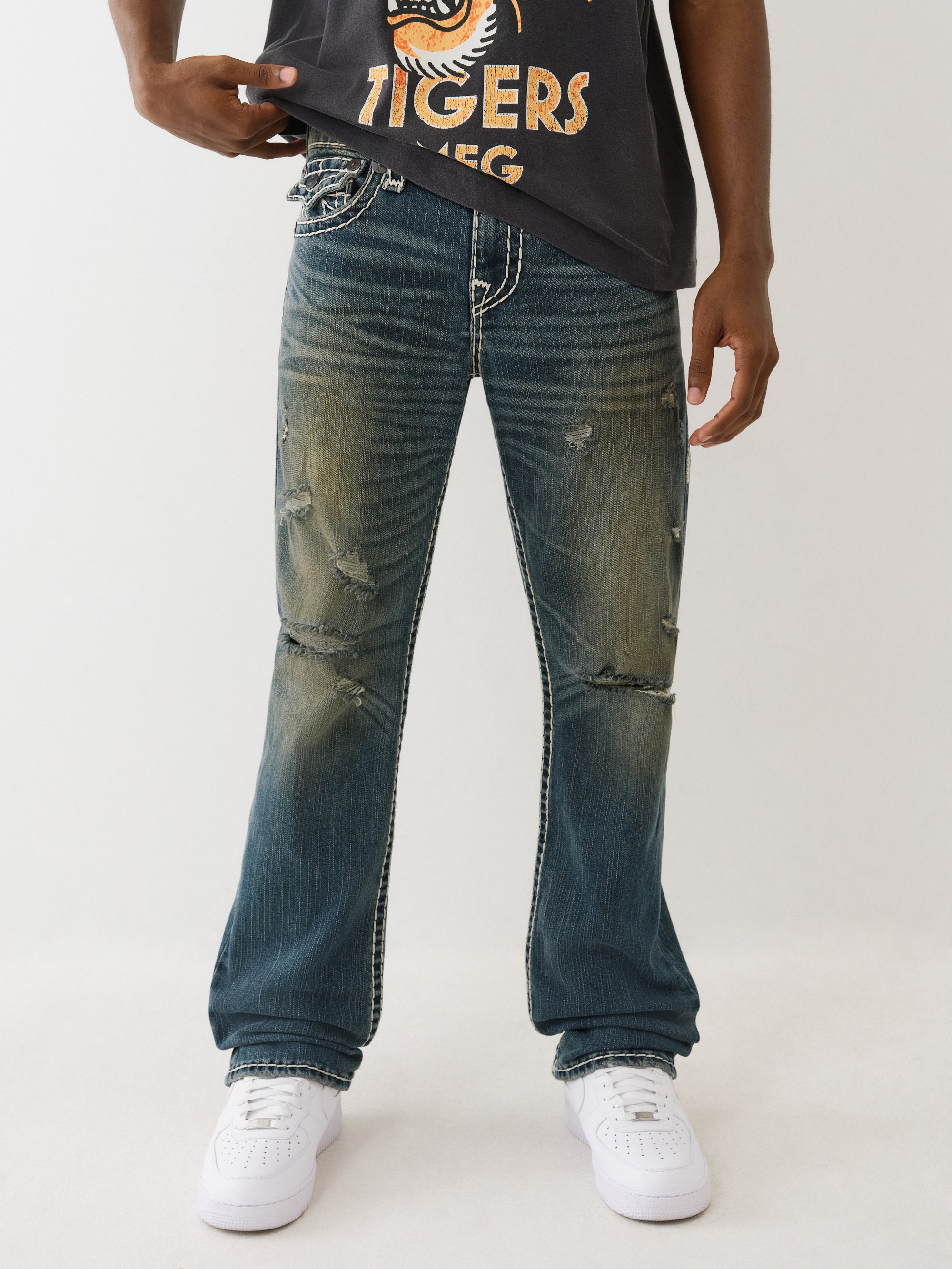 True Religion Ricky Super T Flap 34In Menswear Dark Wash With Rips