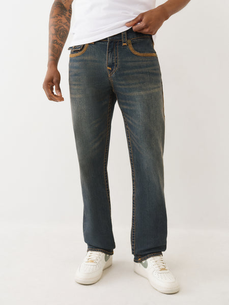 True Religion Jeans Super Flatlock Ricky Flap 34In Greenland Dark