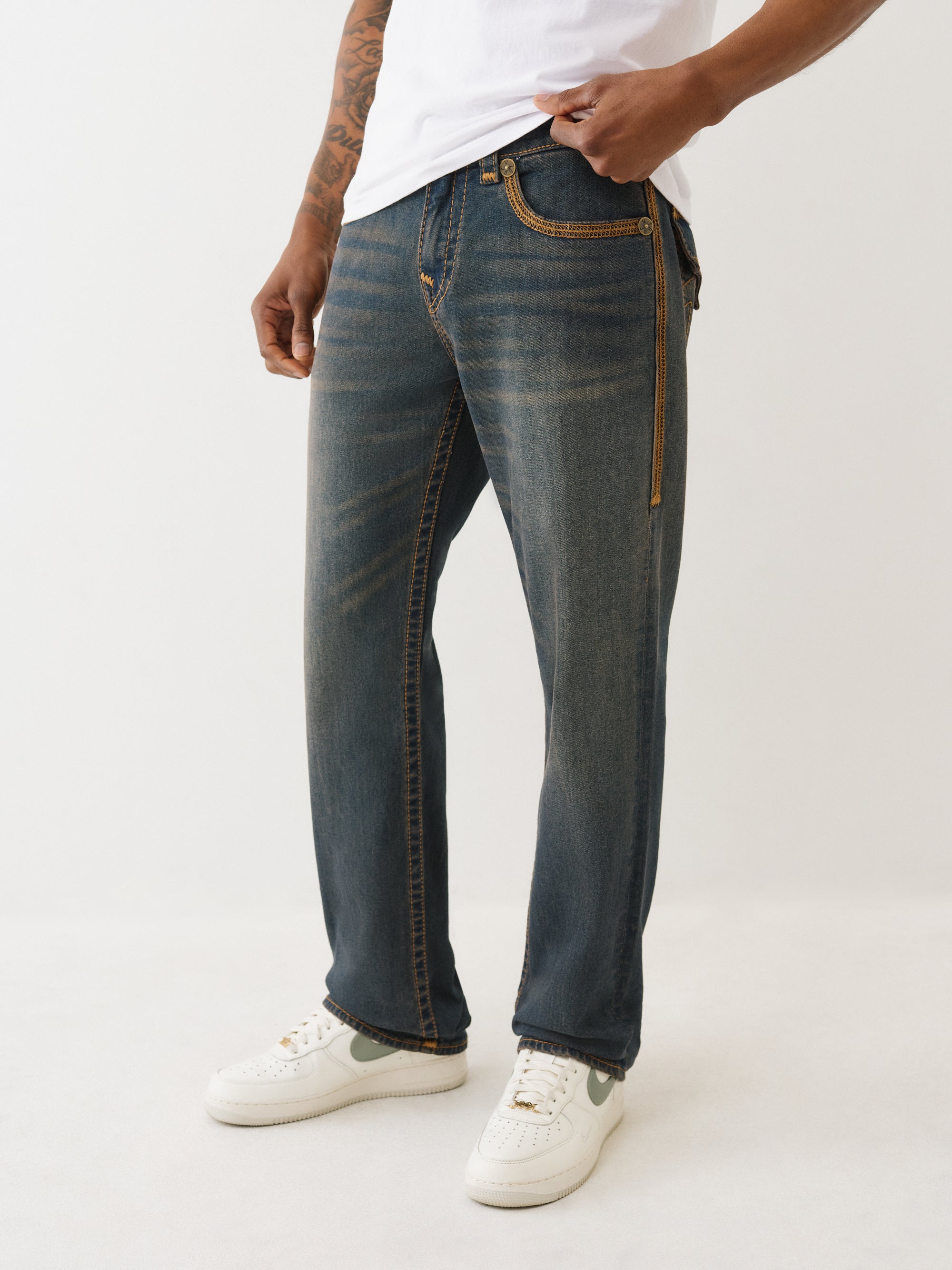 TRUE RELIGION チノパン　サイズ23 True Religion Jeans Super Flatlock Ricky Flap 34In Greenland Dark