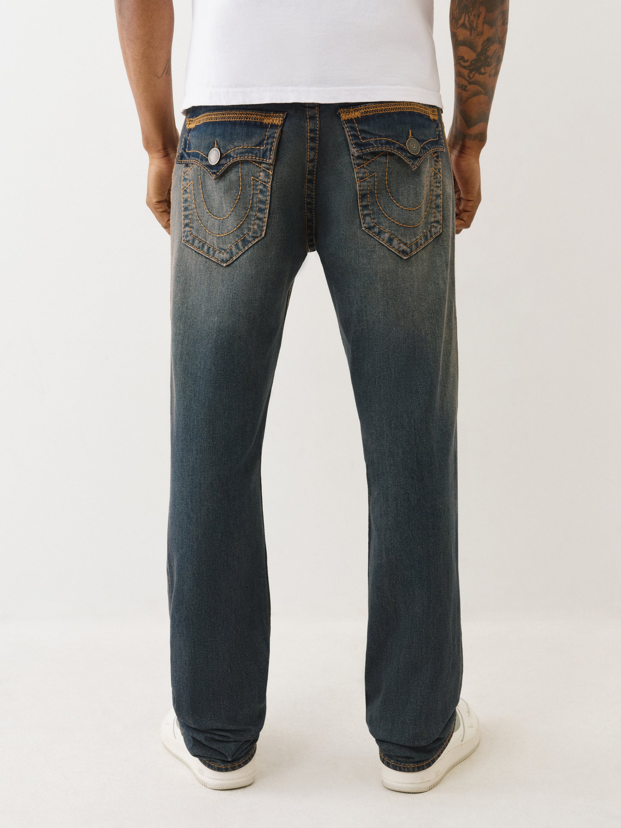 True Religion Jeans Super Flatlock Ricky Flap 34In Greenland Dark