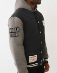 TRUE RELIGION JACKET VARSITY HOODED PUFFER JET BLACK-GRANITE GREY