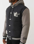 TRUE RELIGION JACKET VARSITY HOODED PUFFER JET BLACK-GRANITE GREY