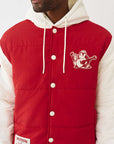 TRUE RELIGION JACKET VARSITY HOODED PUFFER RED-WINTER WHITE