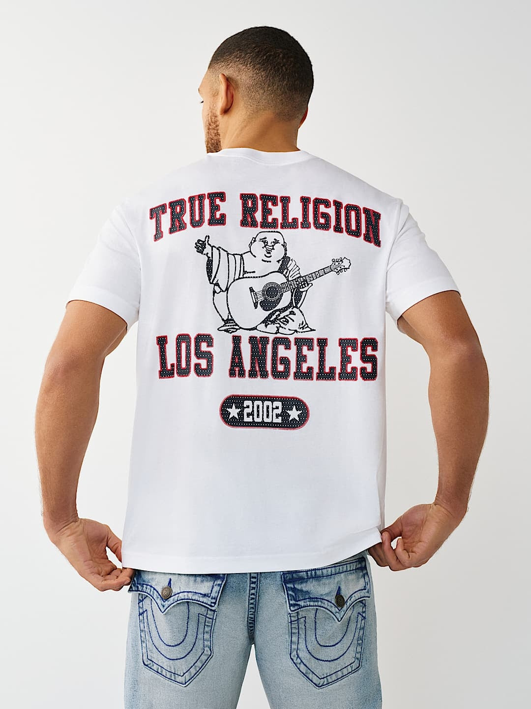 True Religion T-Shirt Ss Mesh Print Buddha Optic White