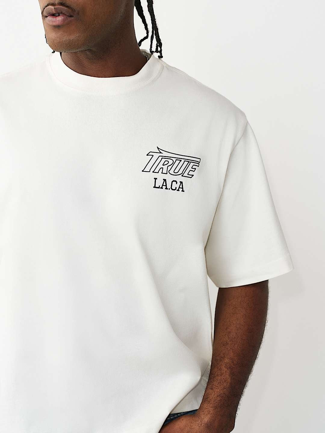 True Religion T-Shirt Ss Print Mesh Stacked Logo Winter White