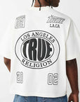 True Religion T-Shirt Ss Print Mesh Stacked Logo Winter White