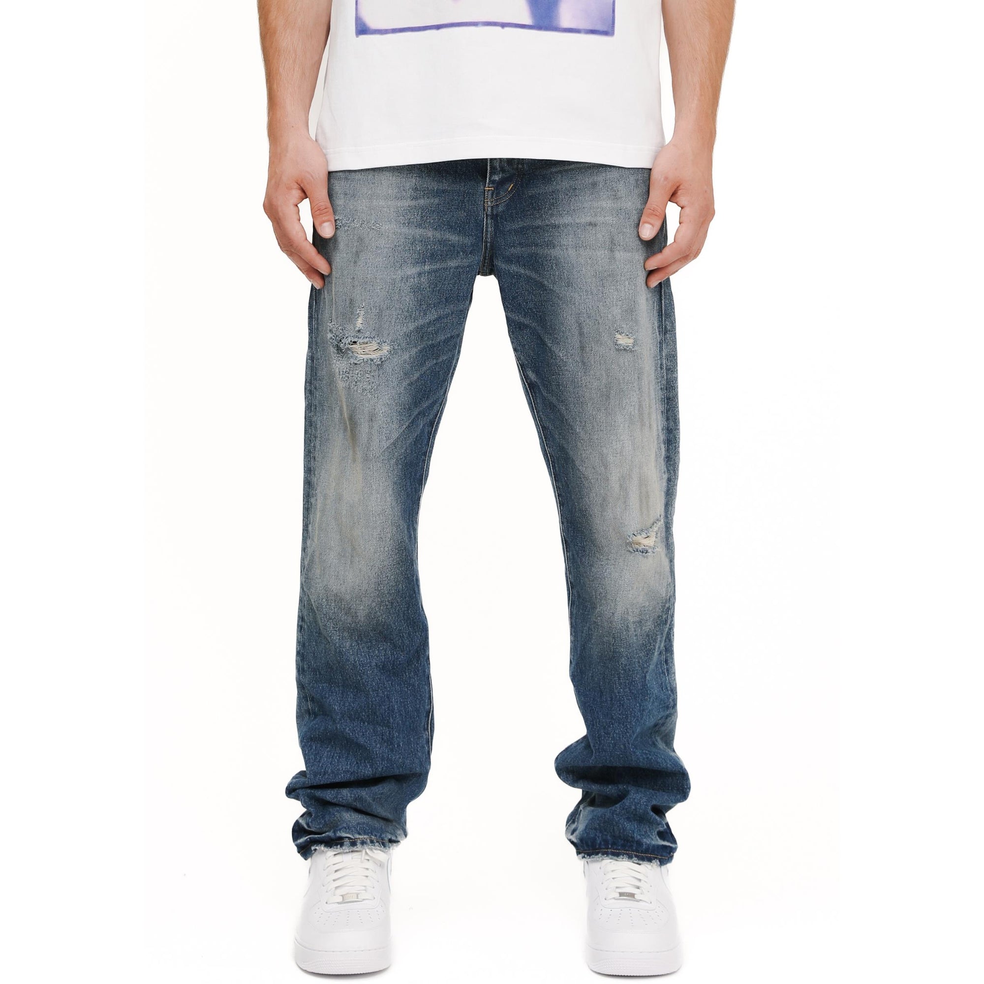 Purple Jeans Calcium Powder Distressed Mid Indigo