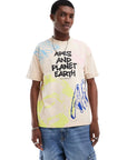 Aape T-Shirt Apes And Planet Earth Multi-Light Beige