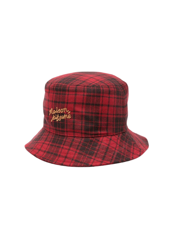 Maison Kitsune Bucket Hat Checked Red