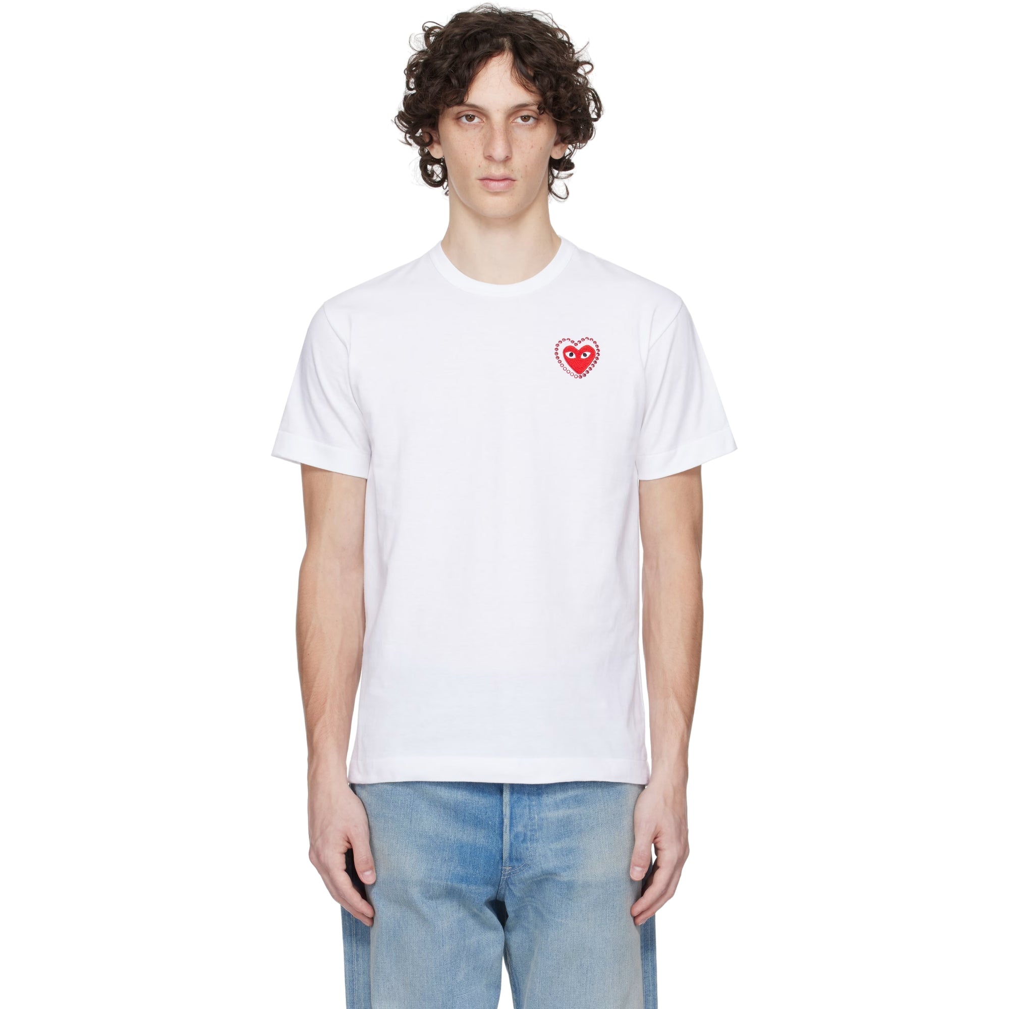 Comme Des Garcons Crew Play Metalstone Heart White-Red