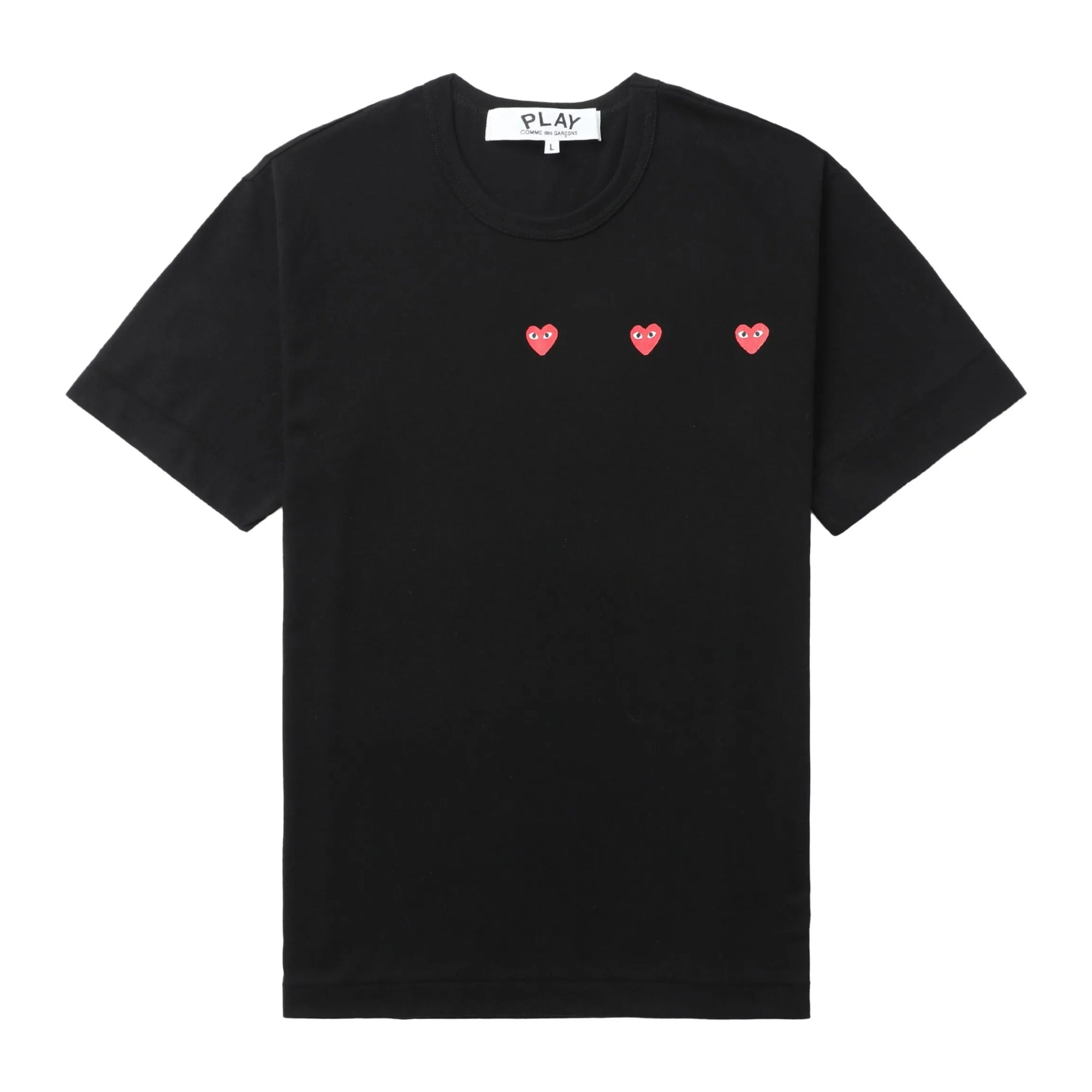 Comme Des Garcons Crew Play Triple Red Heart Black