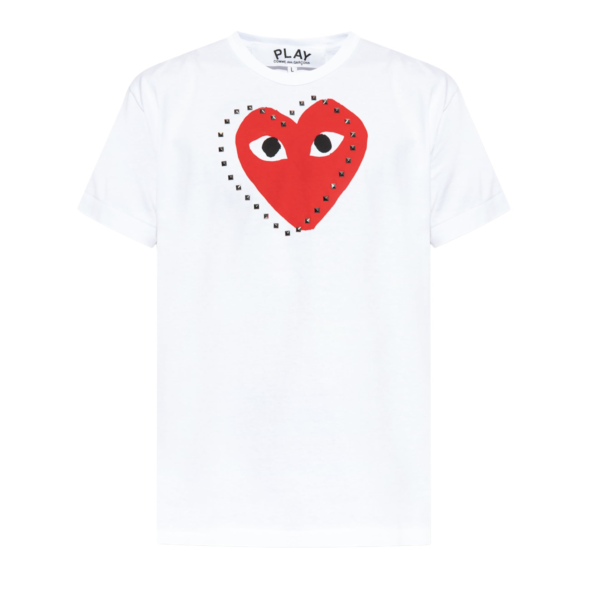 Comme De Garcons Crew Play Stud Print Red Heart White