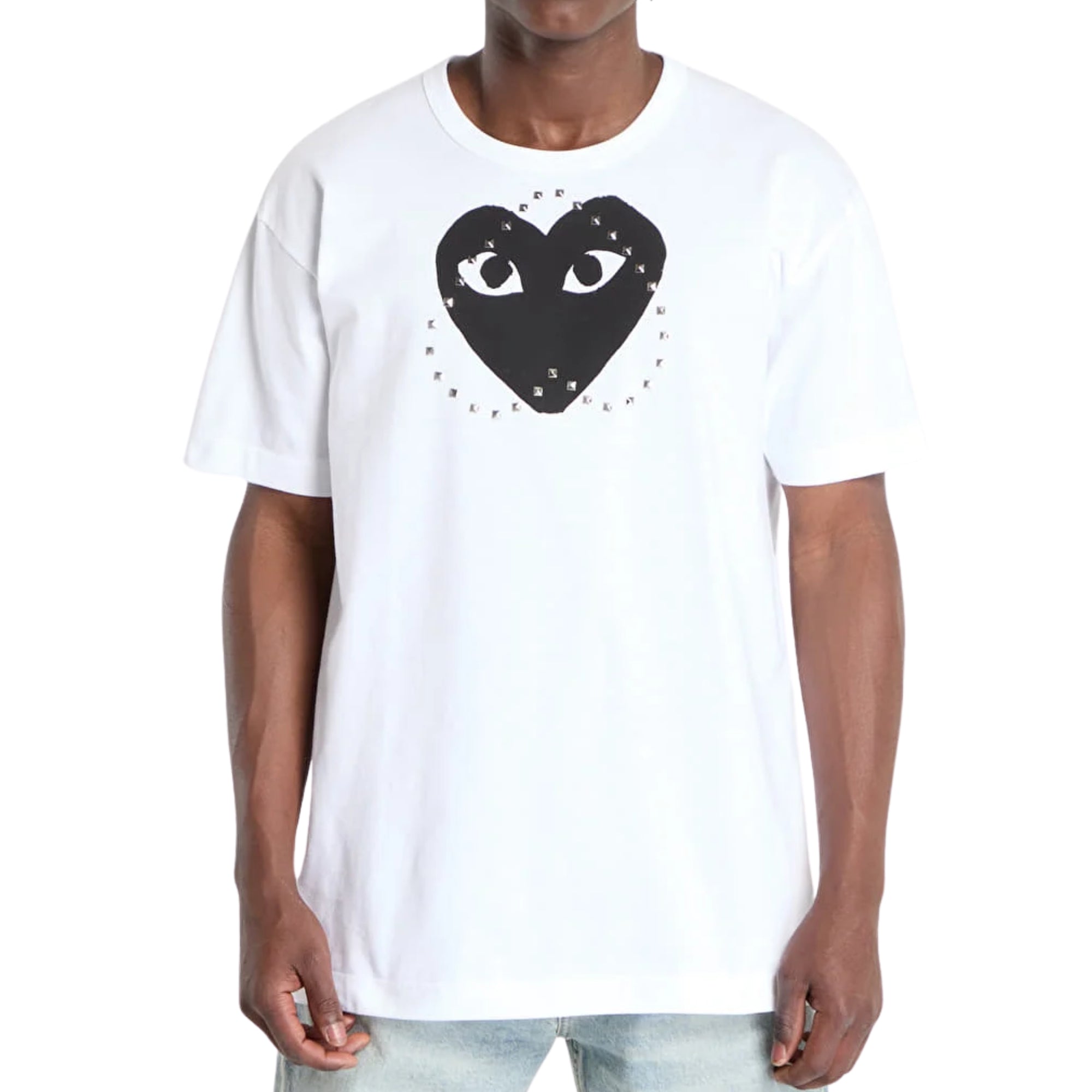 Comme Des Garcons Crew Play Stud Print Black Heart White