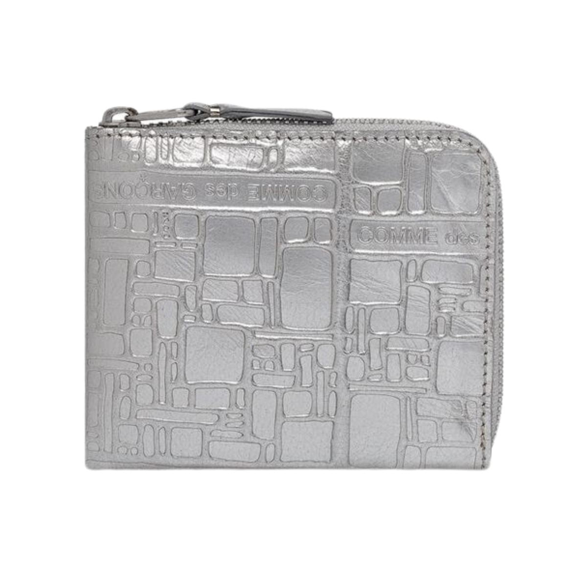 Comme Des Garcons Wallet Embossed Zip Around Logo Grey