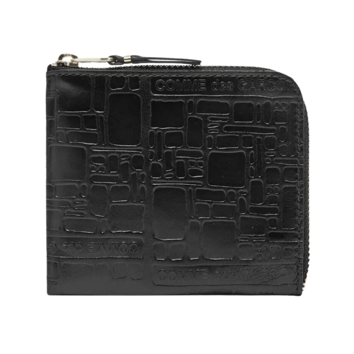 Comme Des Garcons Wallet Embossed Zip Around Black