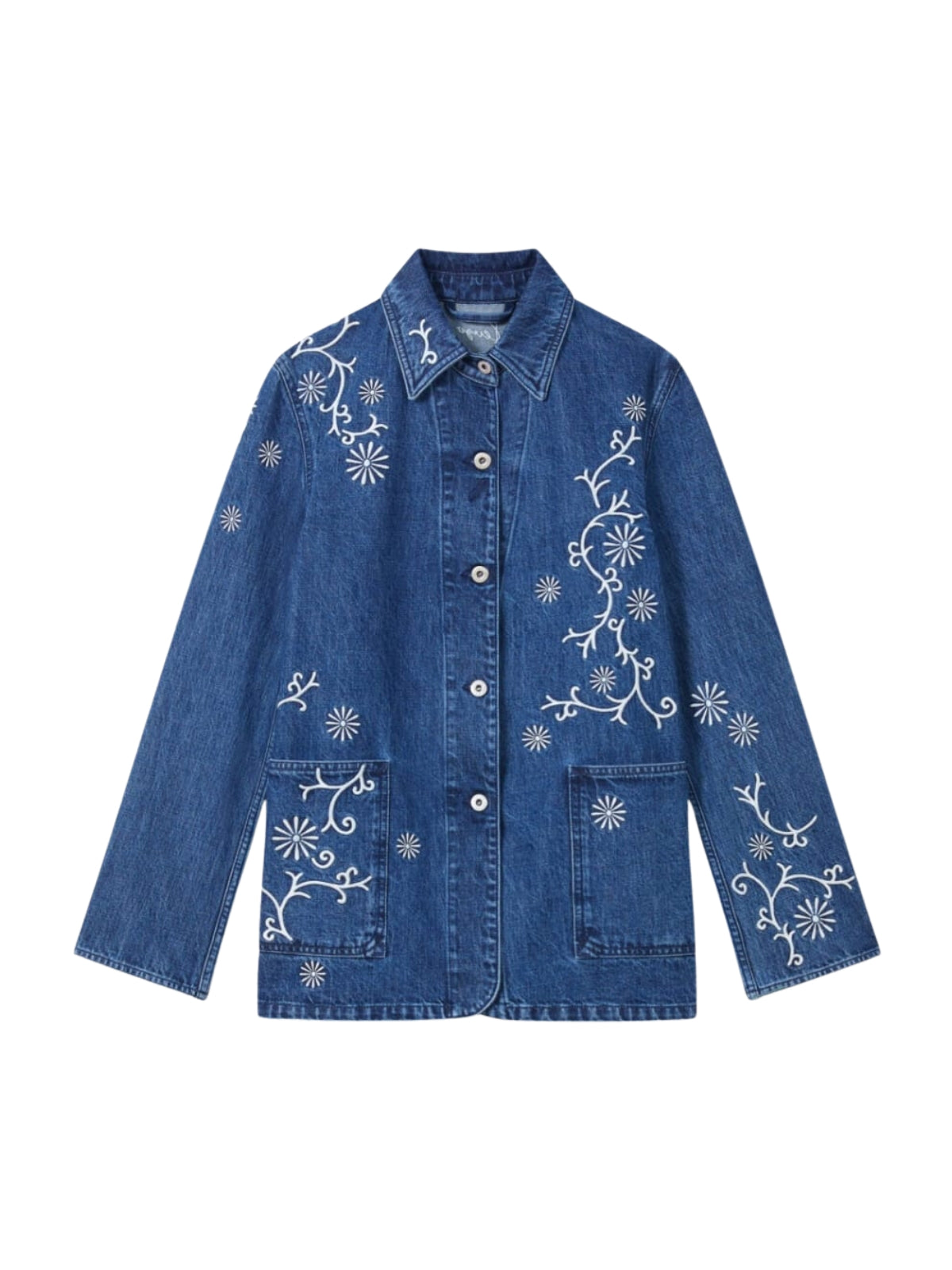 Kenzo Jacket Ladies Marguerite Embroidered Workwear Denim Blue