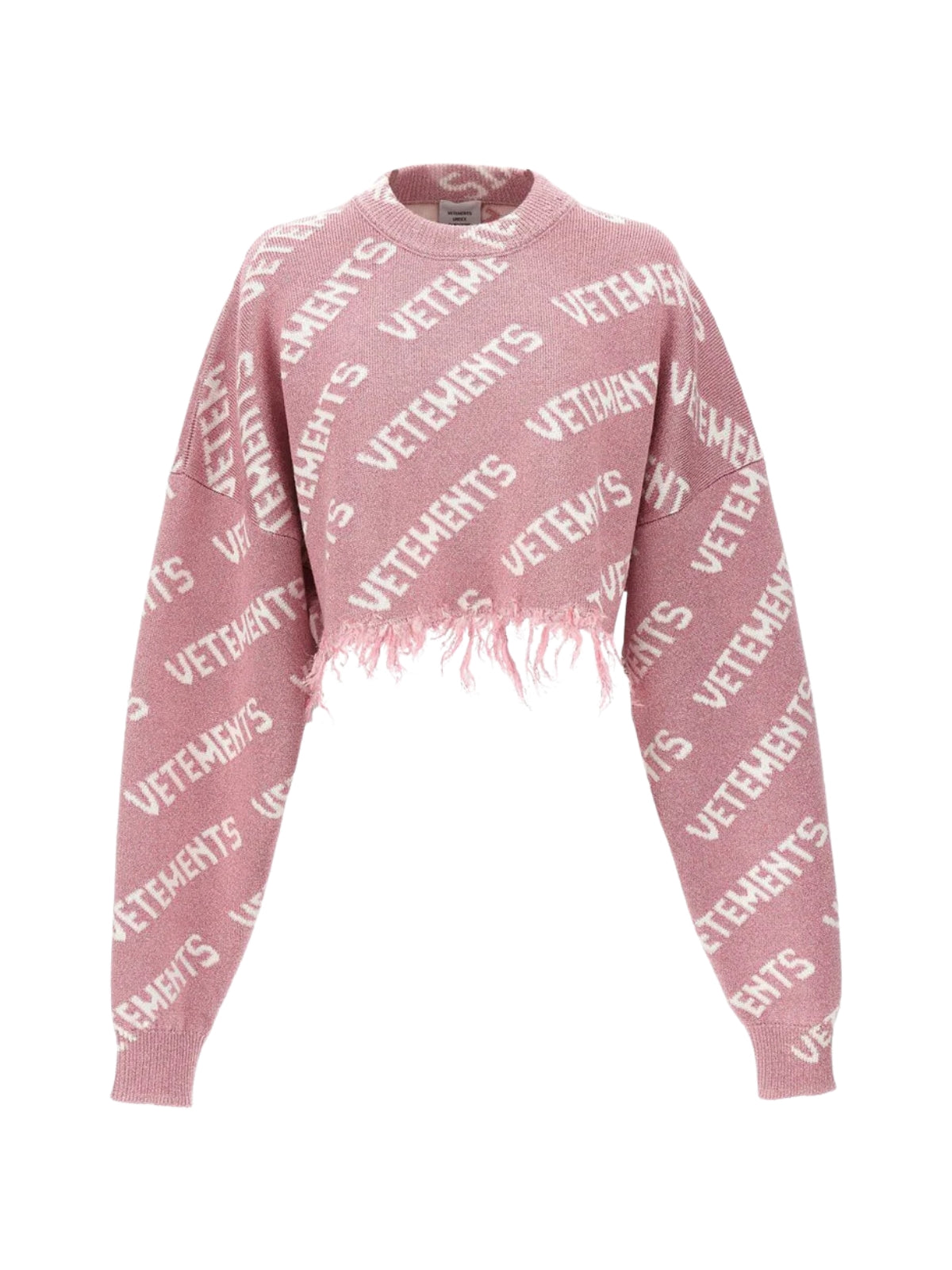 Vetements Sweater Ladies Crop Allover Logo Pink - 1