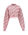 Vetements Sweater Ladies Crop Allover Logo Pink - 1