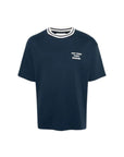 Drole De Monsieur T-Shirt Stripe Neck Slogan Print Navy-White