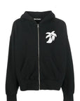 Palm Angels Sweater Palm Tree Logo Zip Up Hoodie Black