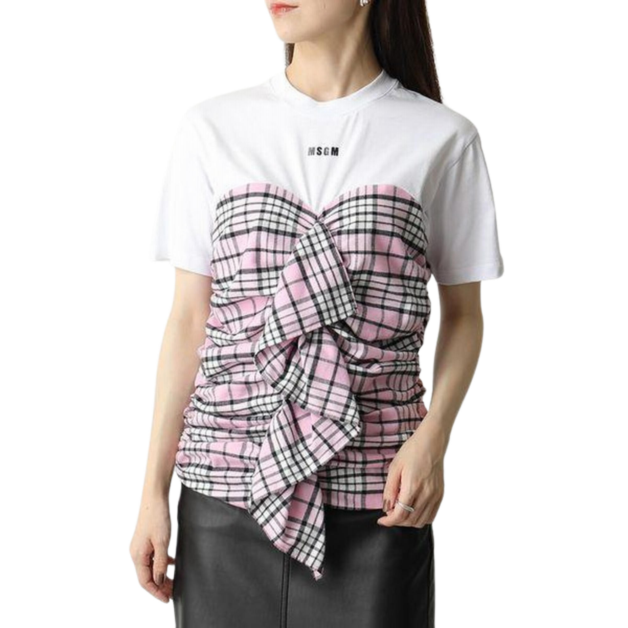 Msgm T-Shirt Pink Check White