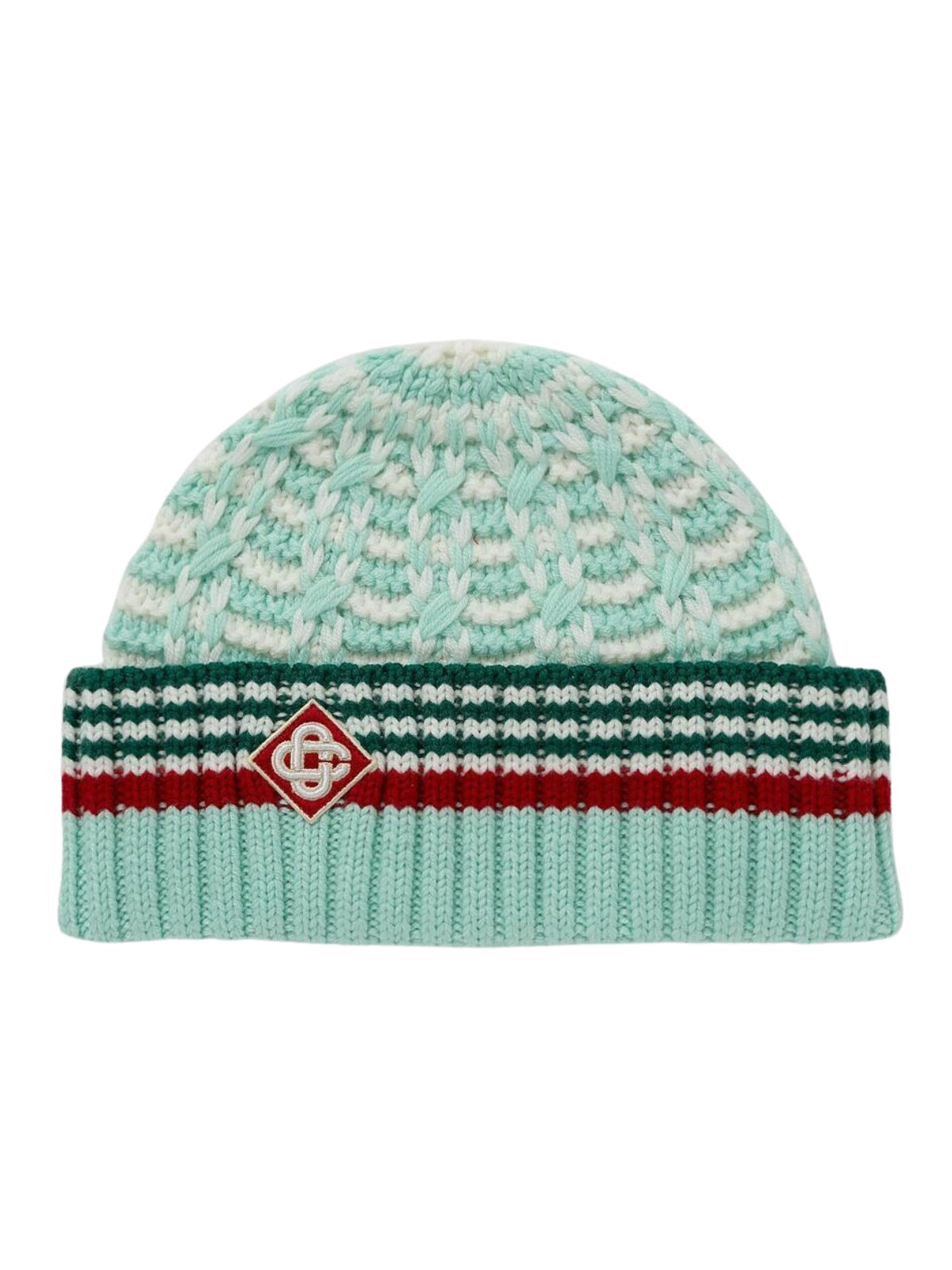 Casablanca Beanie Textured Knit Mint-Red-White