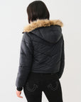 True Religion Fur Trim Puffer Jacket Jet Black