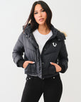 True Religion Fur Trim Puffer Jacket Jet Black