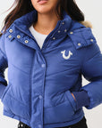 True Religion Fur Trim Puffer Jacket Sodalite Blue