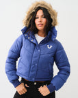 True Religion Fur Trim Puffer Jacket Sodalite Blue
