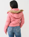 True Religion Fur Trim Puffer Jacket Mauvewood