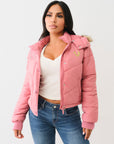 True Religion Fur Trim Puffer Jacket Mauvewood