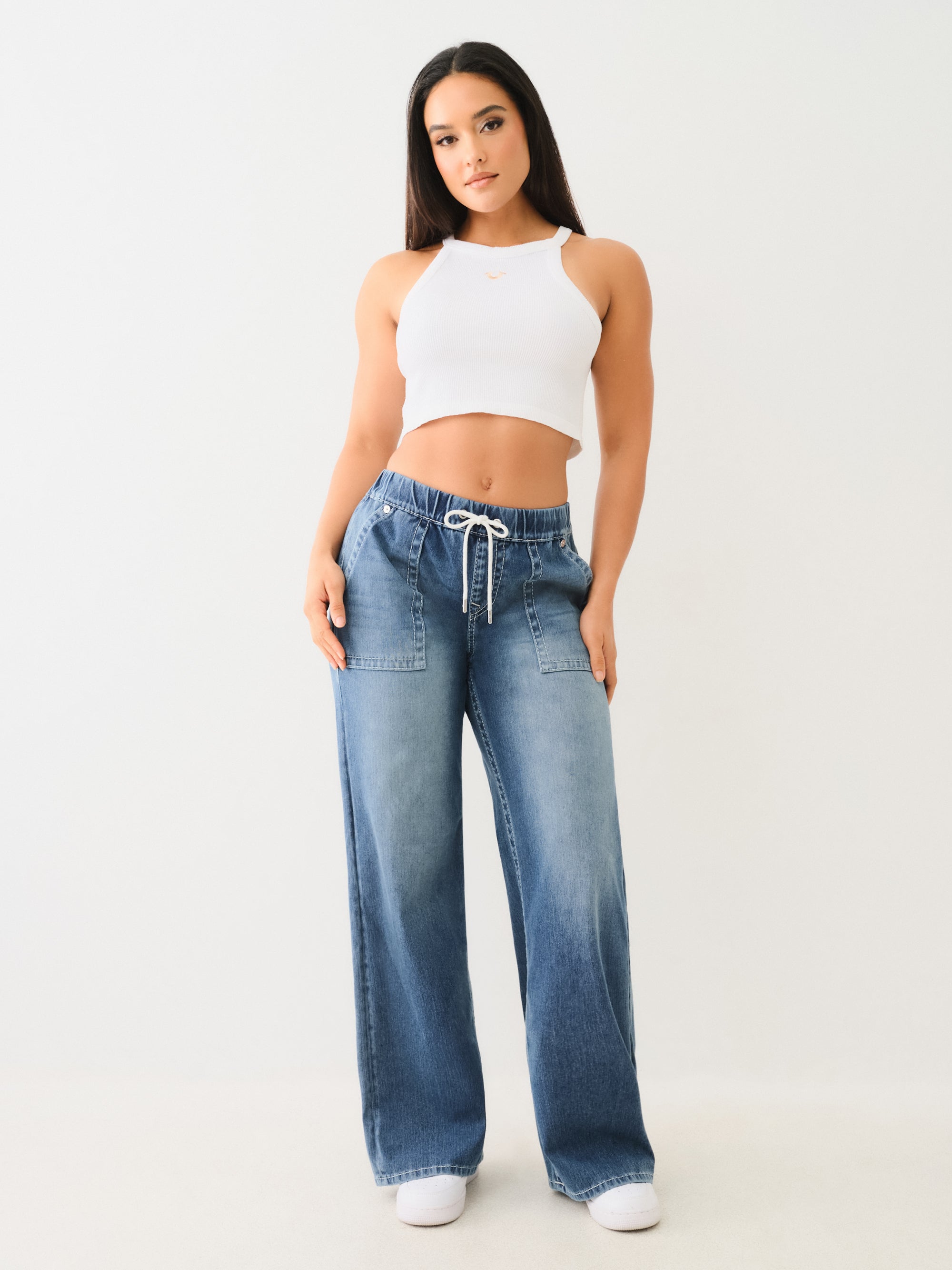 True Religion Bobbi Baggy Jogger Big T Flap Glowing Moon