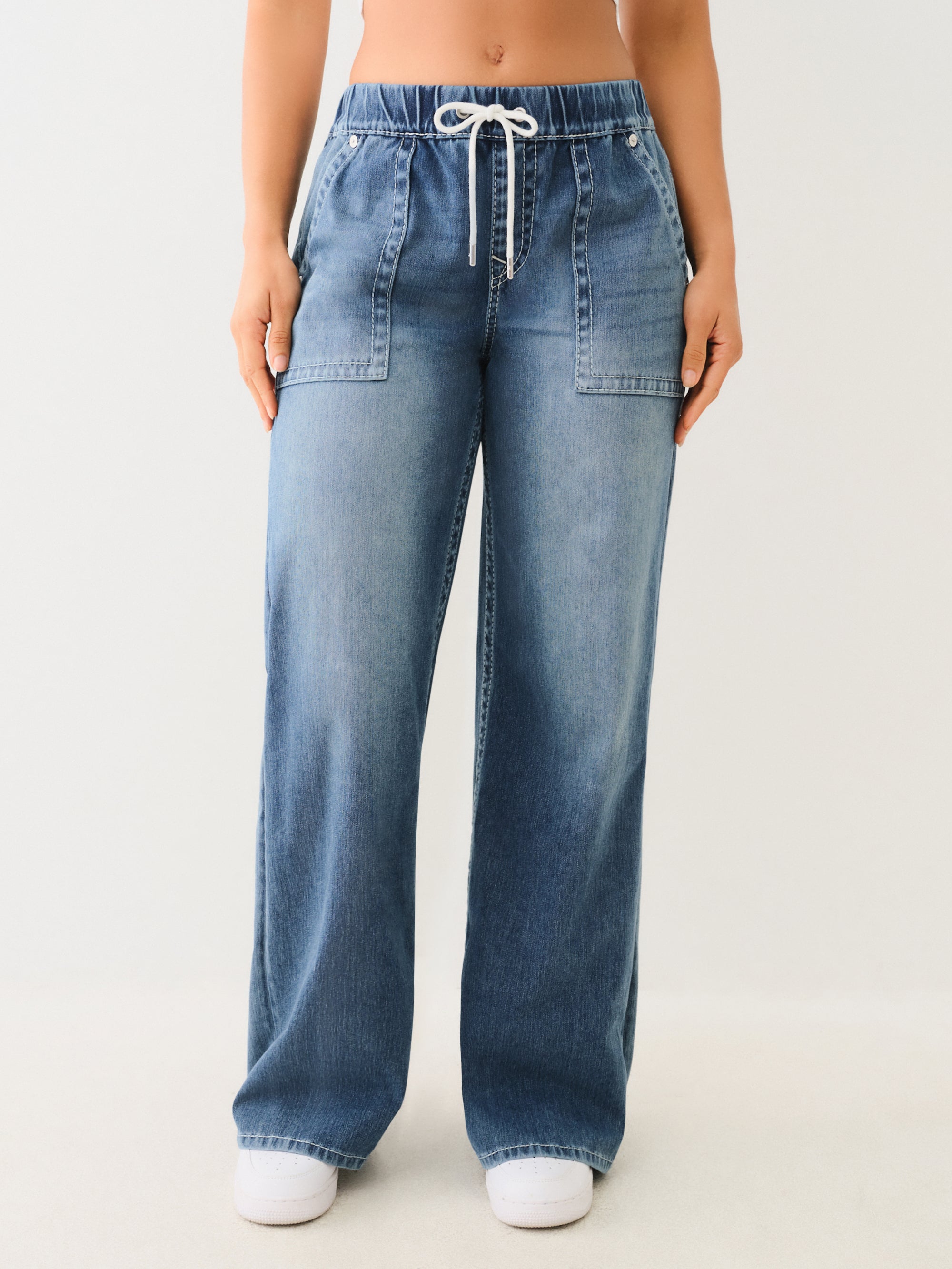 True Religion Bobbi Baggy Jogger Big T Flap Glowing Moon