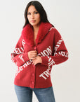 True Religion Fur Collar Aop Sweater Red Dahlia
