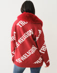 True Religion Fur Collar Aop Sweater Red Dahlia