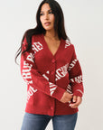True Religion Fur Collar Aop Sweater Red Dahlia