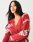 True Religion Fur Collar Aop Sweater Red Dahlia