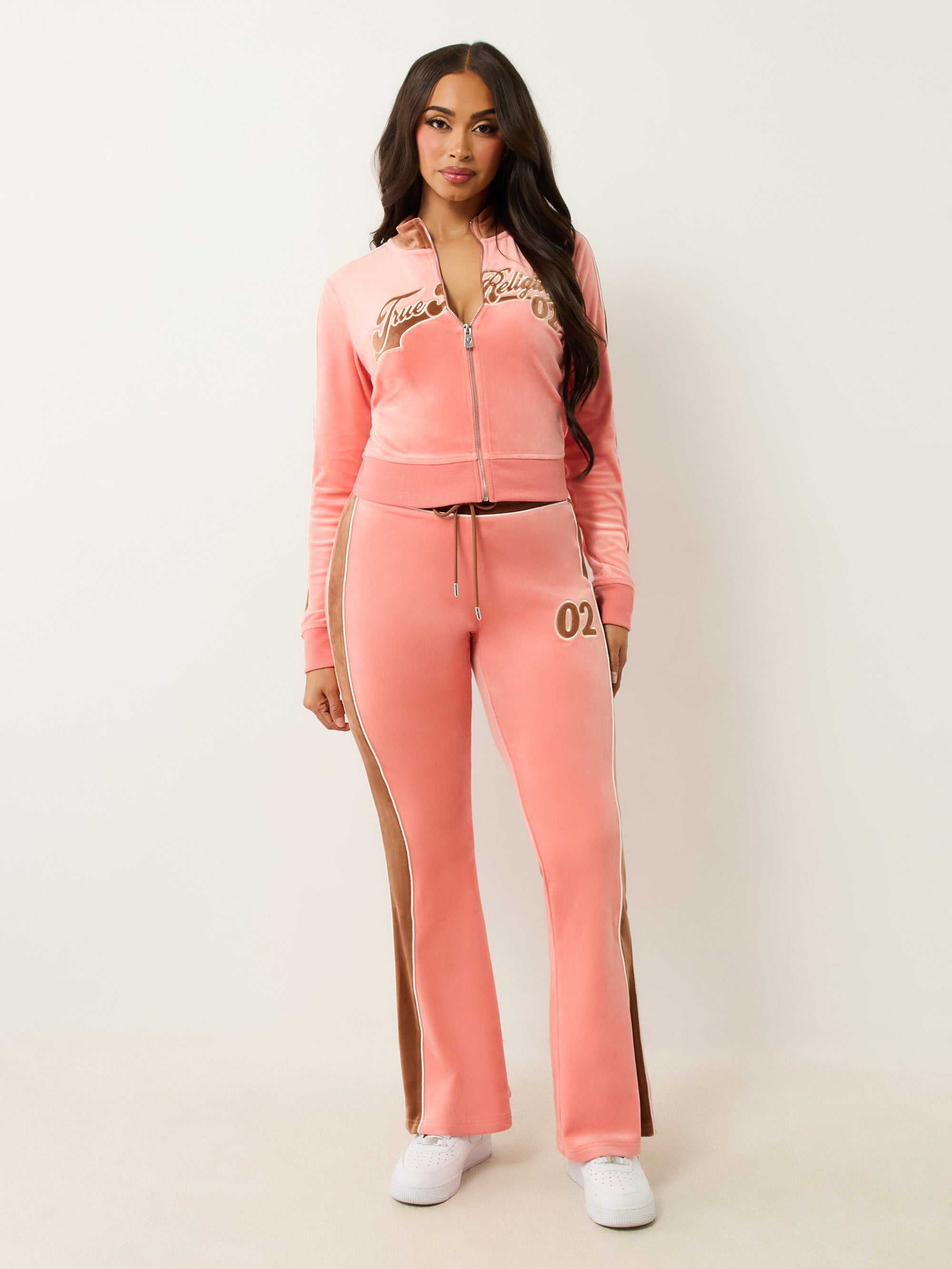 True Religion Velour Panelled Track Jacket Burnt Coral/Carob Brown