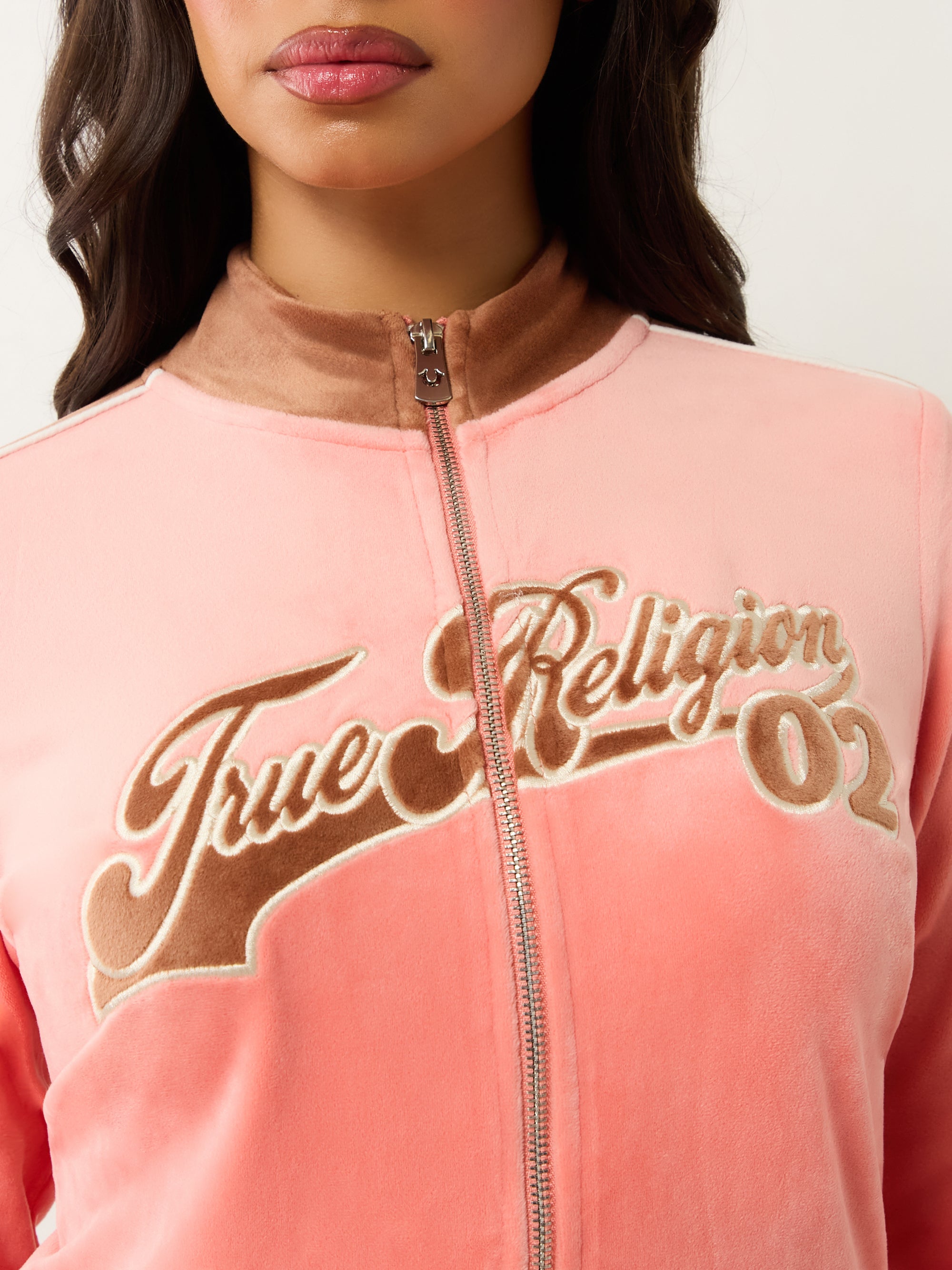 True Religion Velour Panelled Track Jacket Burnt Coral/Carob Brown