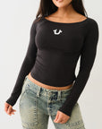 True Religion Hs Ls Boat Neck Fashion Tee Jet Black