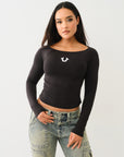 True Religion Hs Ls Boat Neck Fashion Tee Jet Black