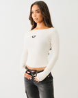 True Religion Hs Ls Boat Neck Fashion Tee Winter White